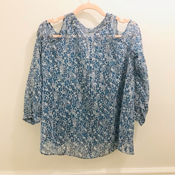 NWT Derek Lam Silk Cold Shoulder Blouse 2 blue red white - Picture 3 of 15